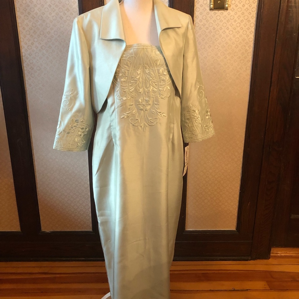 Petite Light green long dress and bolero jacket